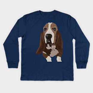 Basset Hound Vector Art Kids Long Sleeve T-Shirt